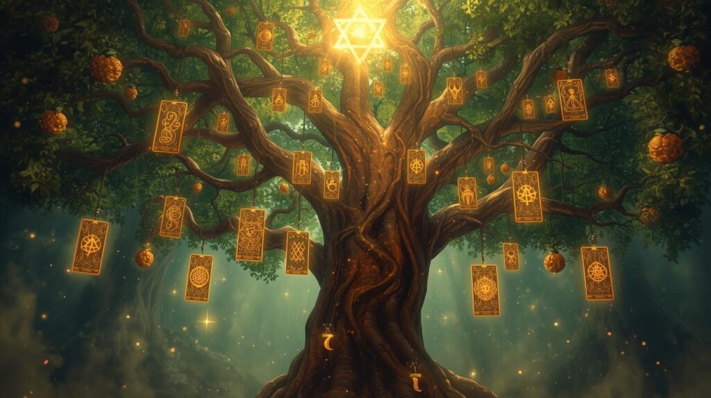 Tarot cards hanged on the tree